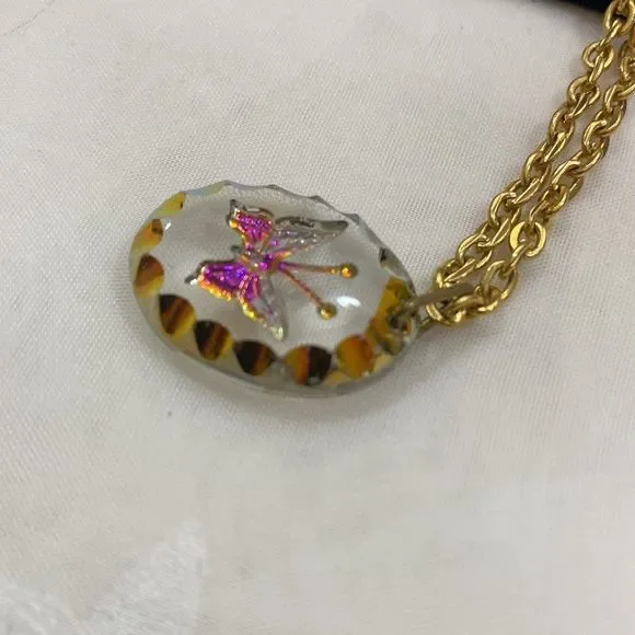 Vintage Necklace With Acrylic Butterfly Pendant